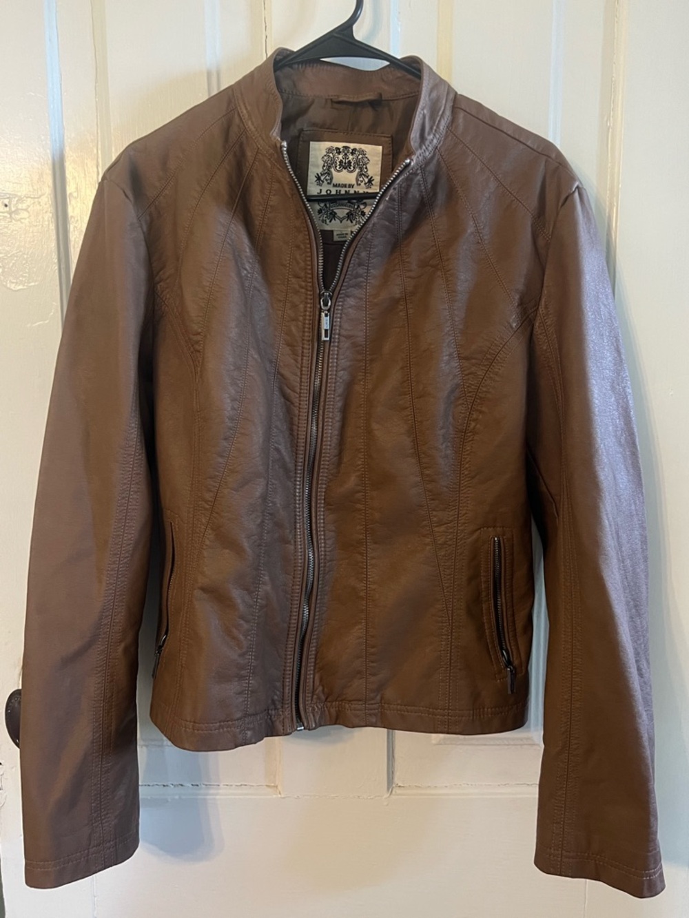 Brown Faux Leather Zip Front Jacket